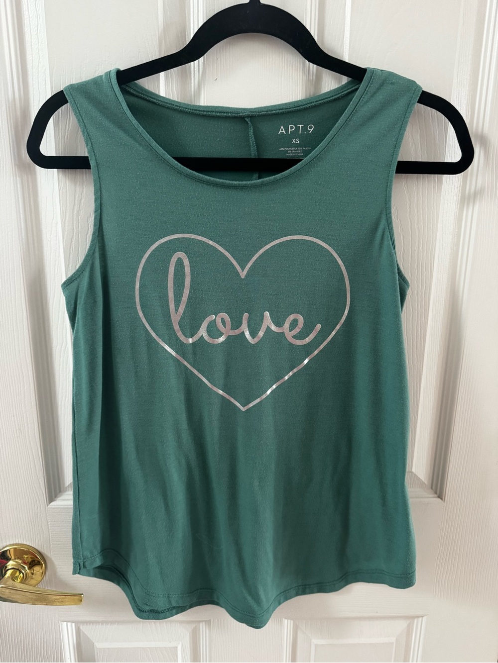 Apt. 9 Teal Tank Top with Metallic Heart 'Love' Graphic